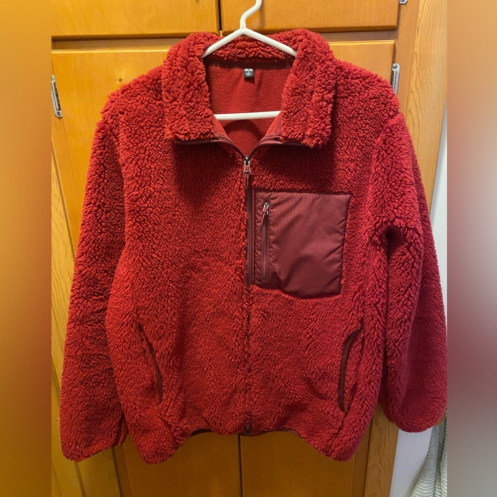 Red Fleece Uniqlo Jacket